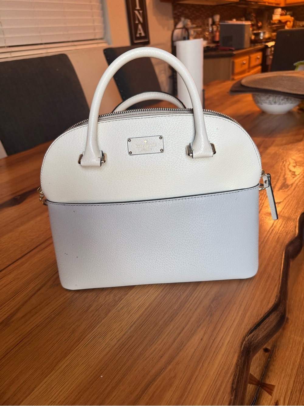 kate spade Two-Tone White and Light Gray Dome Satchel with Top Handles